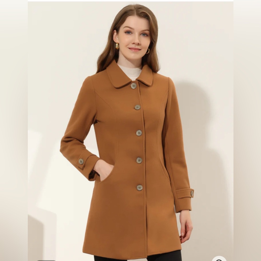 NWT-Allegra K Winter Peter Pan Collar Mid-Thigh A-Line Single Breasted Pea Coat